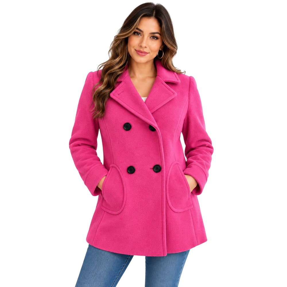 Collection by Gallery Hot Pink Double Breasted Pea Coat Jacket Medium Womens